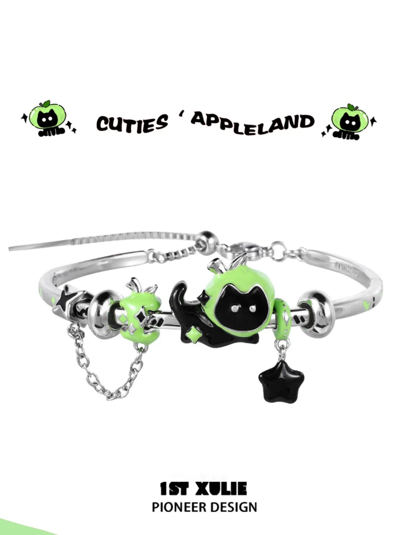 18k Platinum Plated Kitten & Puppy Bangle Bracelet for Girls - Cute Animal Jewelry Gift for Kids, Birthday, Christmas (Appleland Collection) | Perfect for Dress Up, Parties & Special Occasions