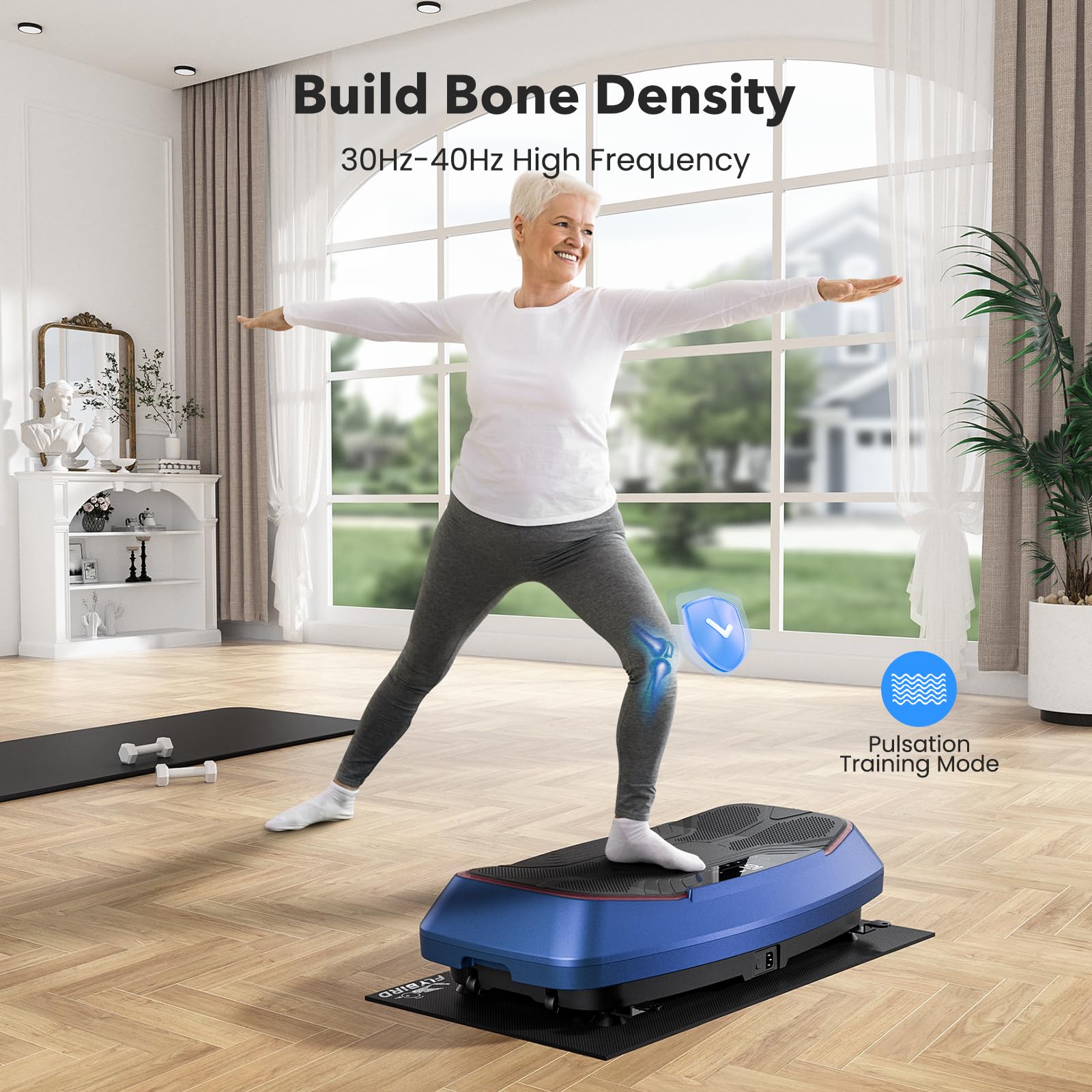 FLYBIRD 4D Vibration Plate Exercise Machine - 500 LBS Capacity, Triple Motors with Oscillation, Linear & Pulsation Modes for Bone Density, Lymphatic Drainage & Weight Loss - Home Gym Equipment for Full Body Workout & Recovery