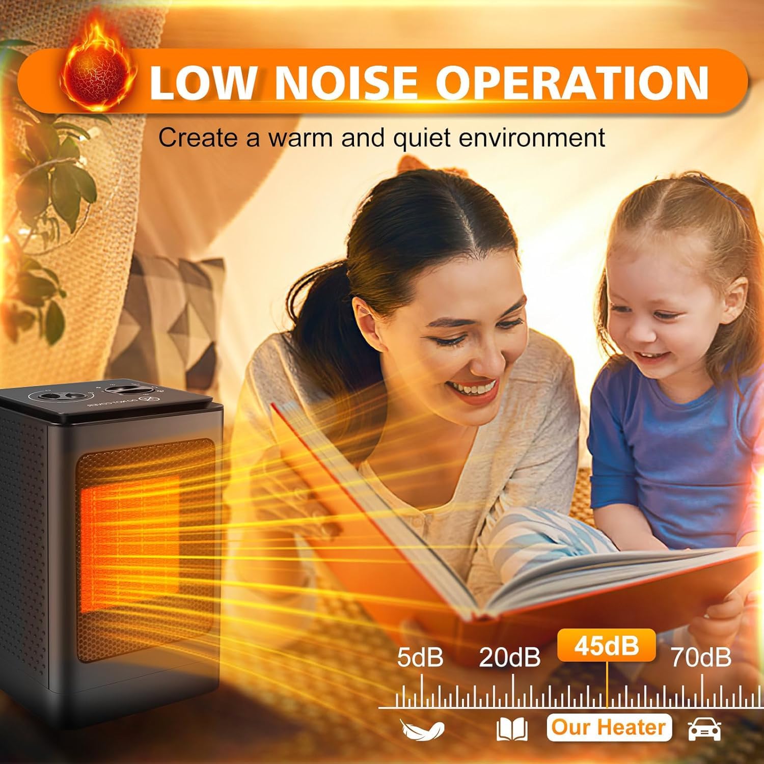 Portable PTC Space Heater with Fan - 750W/1500W Low Energy Silent Electric Heater for Home, Office & Dorm - Overheat & Tip-Over Protection, 6 Adjustable Modes & Thermostat - Perfect for Winter Warmth & Small Room Heating