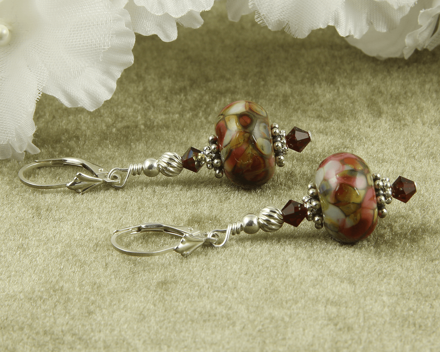 Elegant Tiffany Style Ruby Lampwork Earrings for Women - Handmade Glass Bead Jewelry for Parties, Weddings & Special Occasions