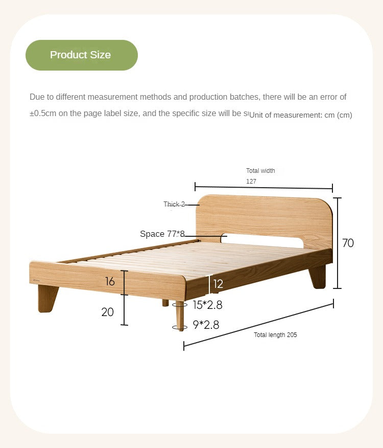 Solid Oak Wood Kids Bed - Sturdy & Safe Toddler Bed Frame for Boys & Girls - Perfect for Nursery, Bedroom, or Playroom