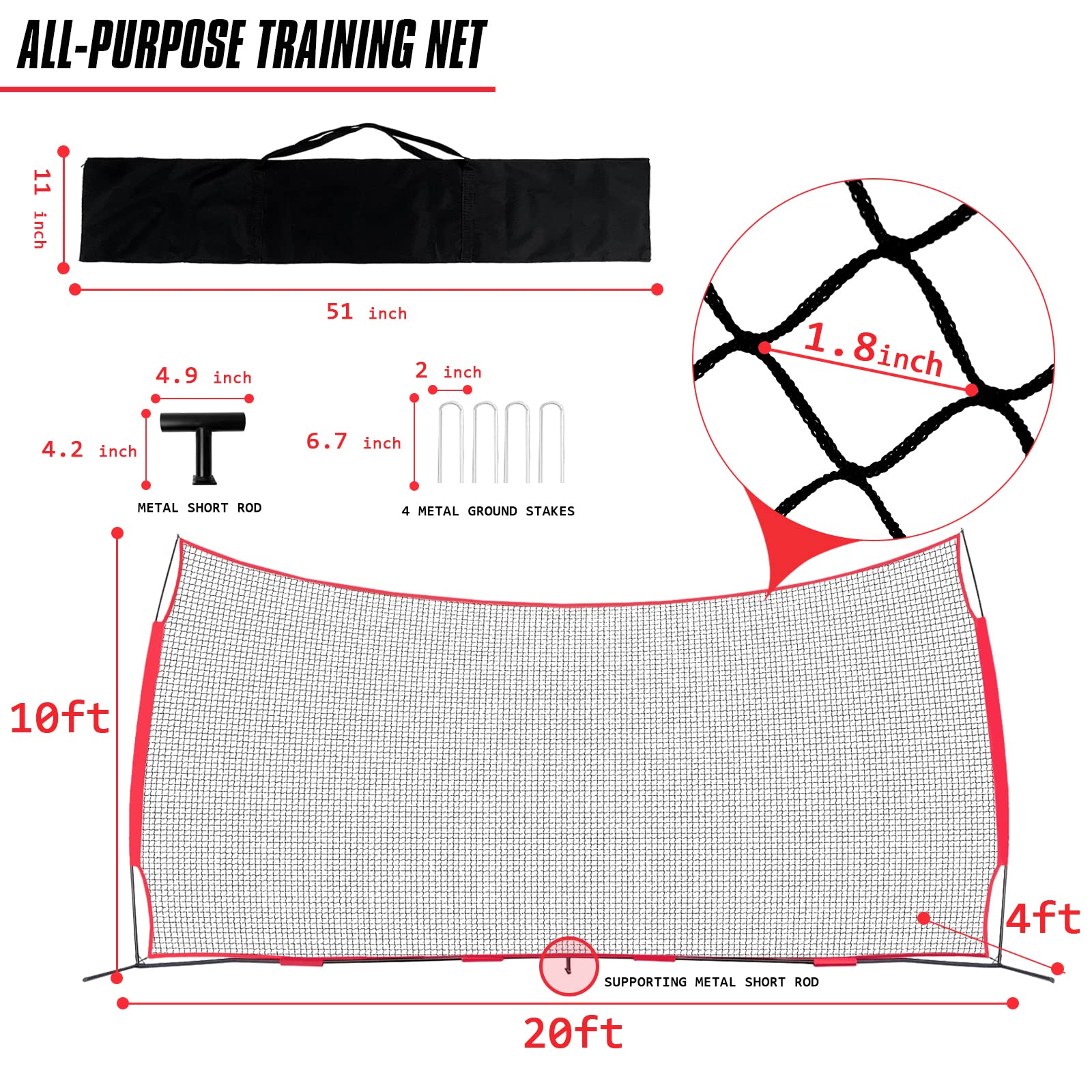 Portable Backstop Barrier Netting for Lacrosse, Soccer, Basketball & Tennis - Multi-Sport Protective Screen with Carry Bag | Perfect for Backyard, Training & Game Practice