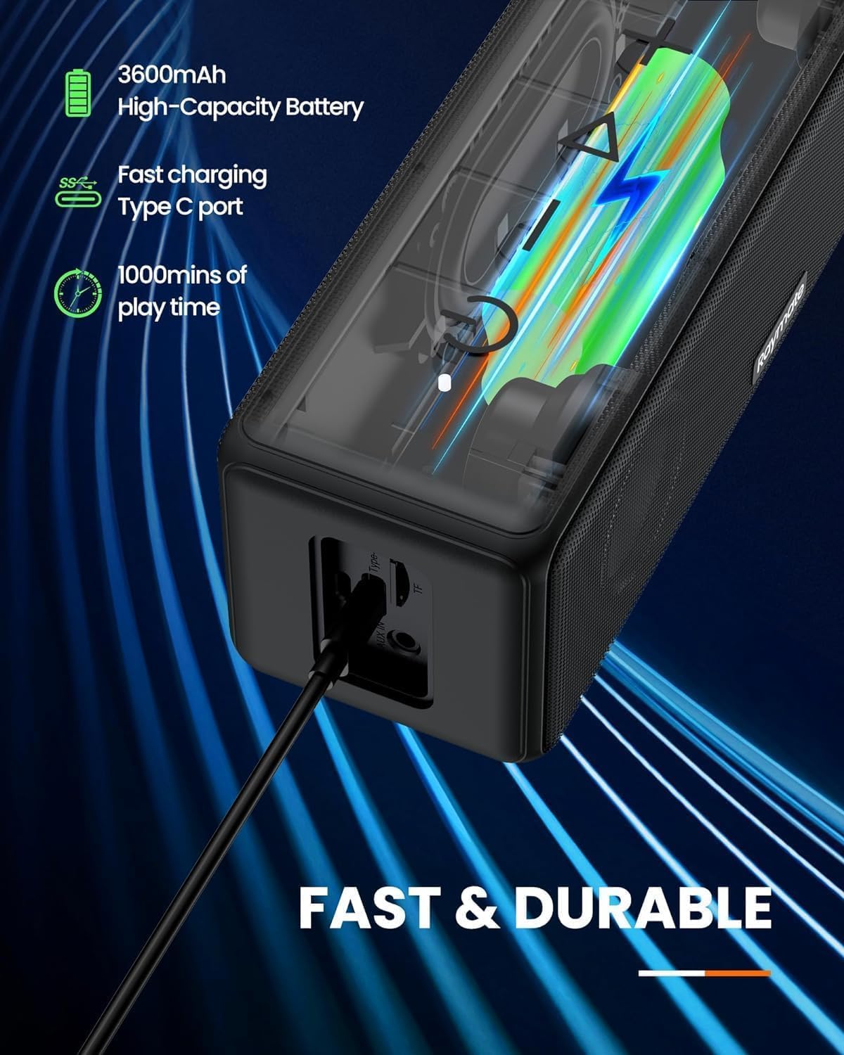Raymate Bluetooth Speakers - HiFi Stereo Sound with DSP, 30W IPX7 Waterproof, Wireless Bluetooth 5.0, 1000mins Playtime, Portable Speaker for Home, Outdoor, Party, Travel, and Camping