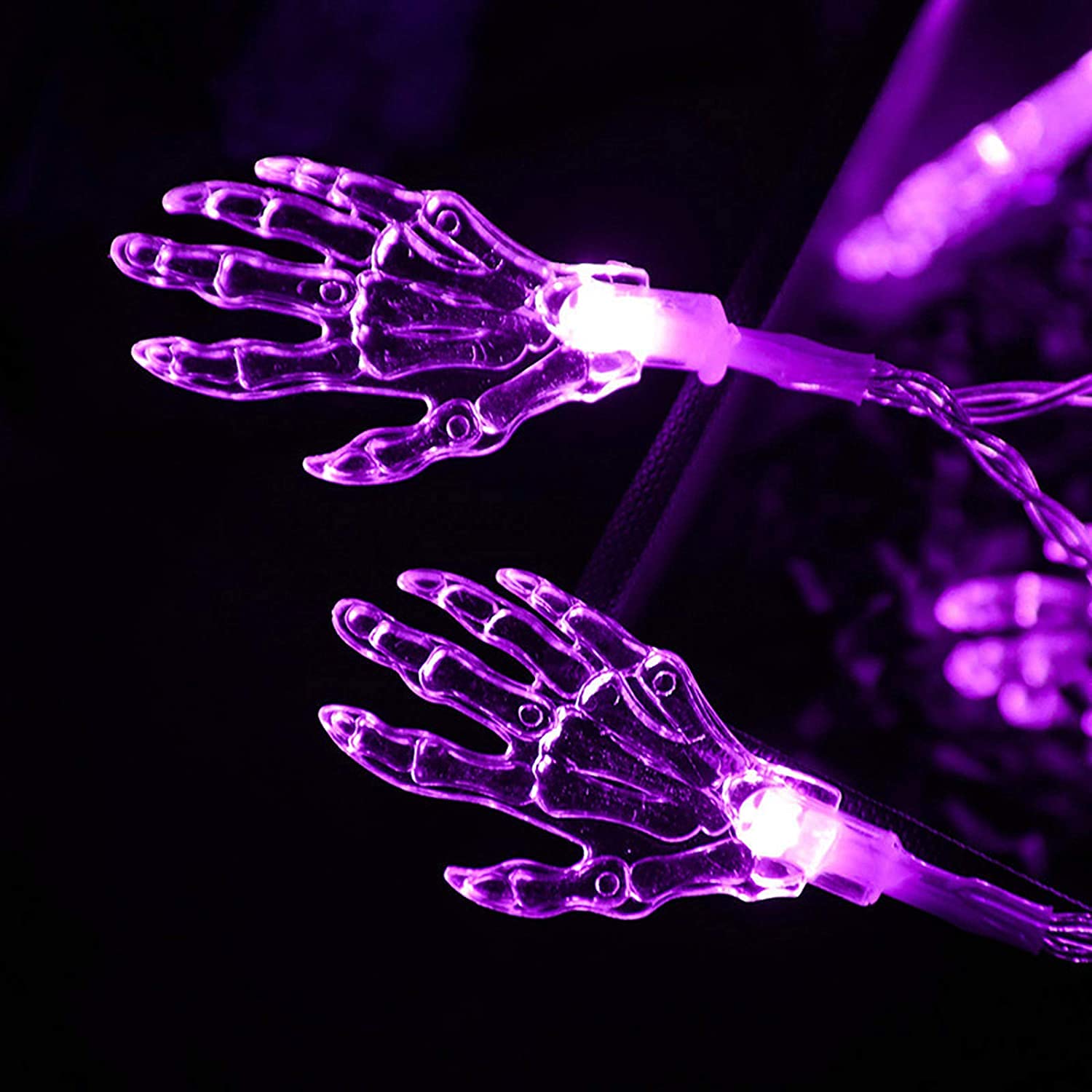 SNOMYRS 21ft 30Pcs LED Skeleton Hand String Lights - Battery Operated Halloween Decor with 8 Lighting Modes, Purple - Perfect for Halloween Party Decorations, Haunted House Props, Spooky Room Lighting & Outdoor Yard Decor