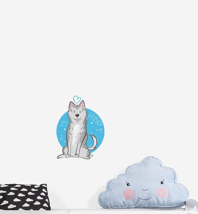 Adorable Puppy Husky Wall Decal Stickers - Removable Vinyl Animal Wall Art for Kids Room, Nursery, Living Room Decor