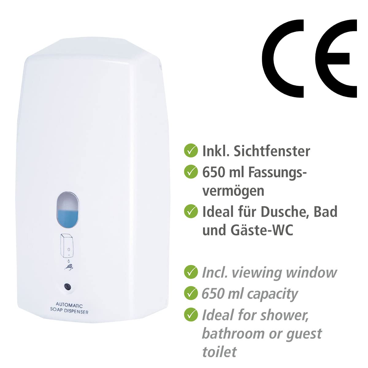 Automatic Infrared Liquid Soap Dispenser - Touchless Hand Soap Dispenser, 10.5 x 11 x 22.5 cm, White for Bathroom, Kitchen & Office Hygiene