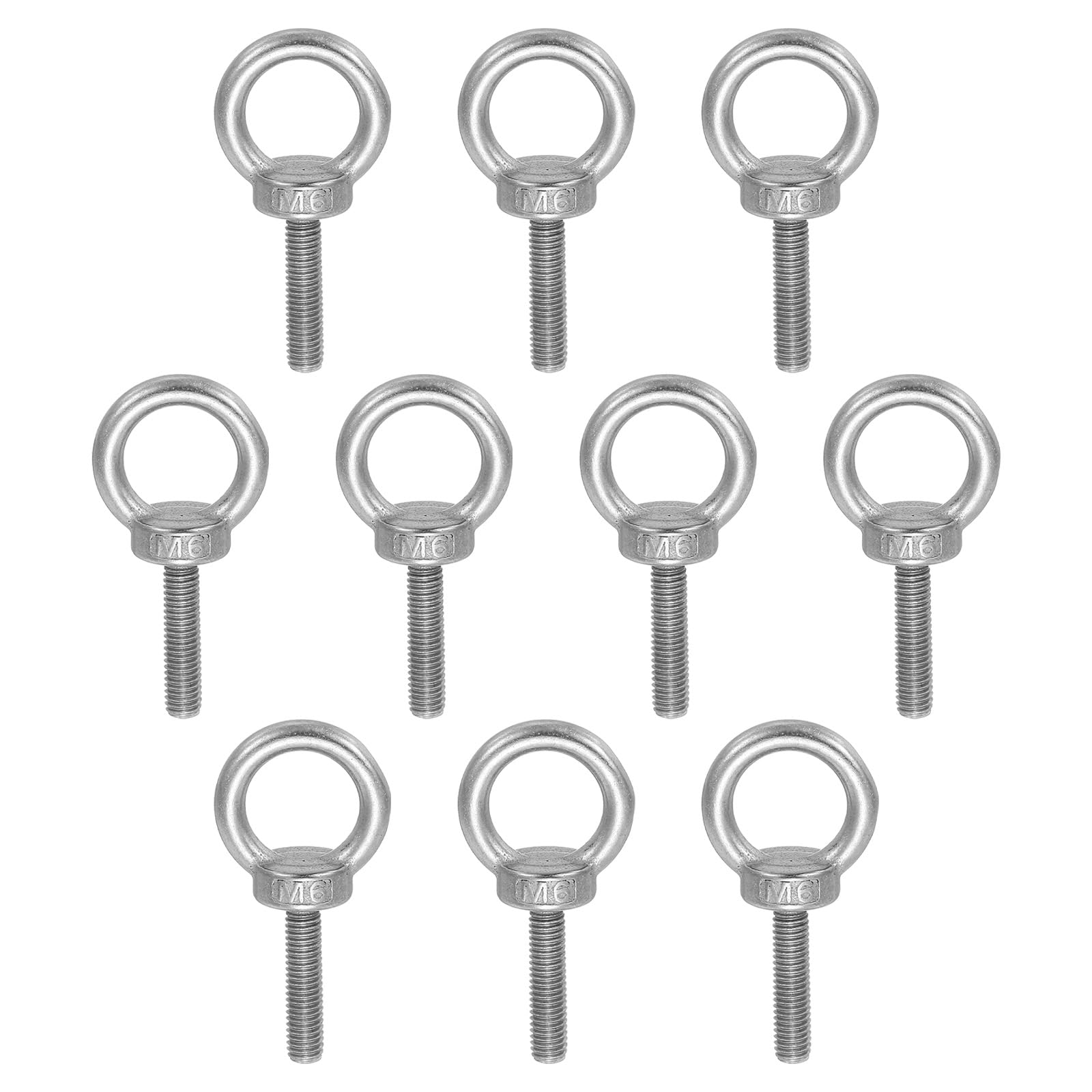 Stainless Steel M6 x 25mm Eye Bolt - 304 Grade Ring Shape Male Thread Eyebolt for Lifting, Engineering, Marine & Hammock Hanging - Heavy Duty Hardware (Pack of 10) - Perfect for DIY Projects, Boat Rigging & Outdoor Gear Installation