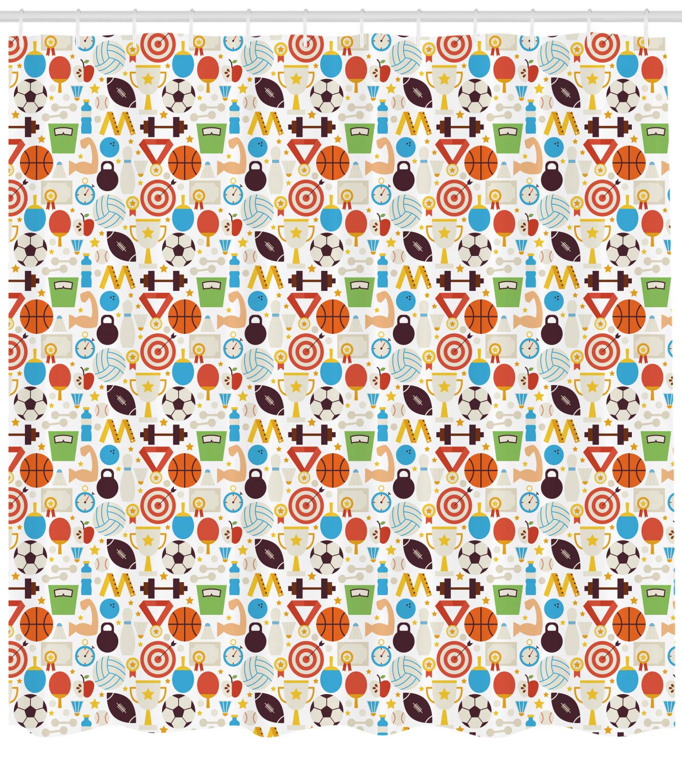 Ambesonne Sports Themed Shower Curtain - Abstract Volleyball Soccer Design, 69x75 Inch Waterproof Fabric Bathroom Decor with Hooks | Perfect for Gym Locker Rooms, Dorm Bathrooms & Sports Enthusiast Homes