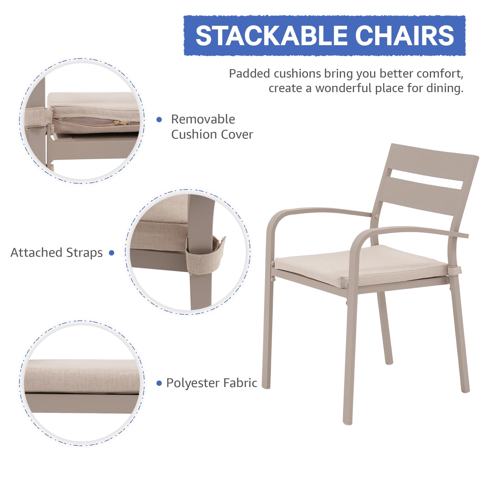 Outdoor Aluminum 4-Piece Patio Dining Chairs Set with Cushions - Stackable Bistro Chairs for Balcony, Garden, Backyard - Flaxen Finish & Beige Cushion - Perfect for Outdoor Dining, Entertaining, and Relaxing