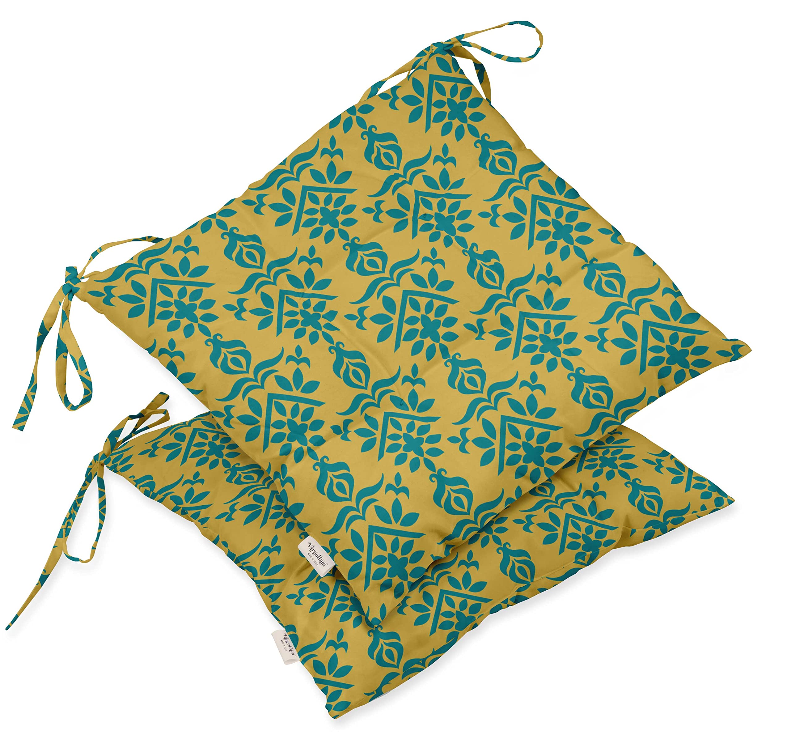 Waterproof 19-Inch Yellow Tufted Square Patio Cushion Set of 2 - Indoor/Outdoor Furniture Seat Cushions with Printed Design | Perfect for Poolside Lounging, Garden Chairs & Deck Furniture