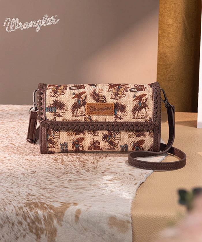 Wrangler Cowboy Print Mini Crossbody Bag for Women - Western Style Leather Purse - Perfect for Concerts, Rodeos & Everyday Use