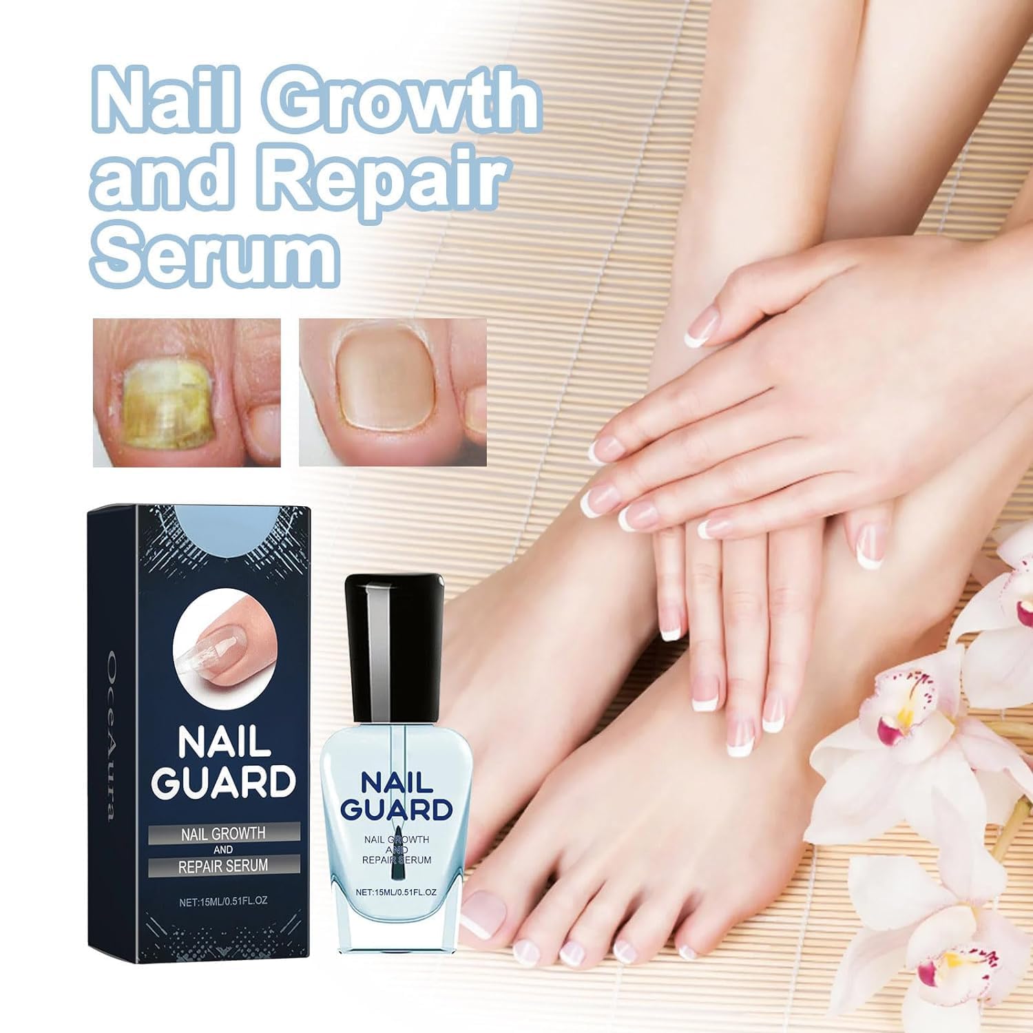 Onyxoguard Nail Growth & Repair Serum - Strengthening Treatment for Thin, Brittle & Damaged Nails - Clear Base Coat Polish for Healthy Nail Care - Perfect for Manicures, Weak Nail Recovery & Daily Nail Protection