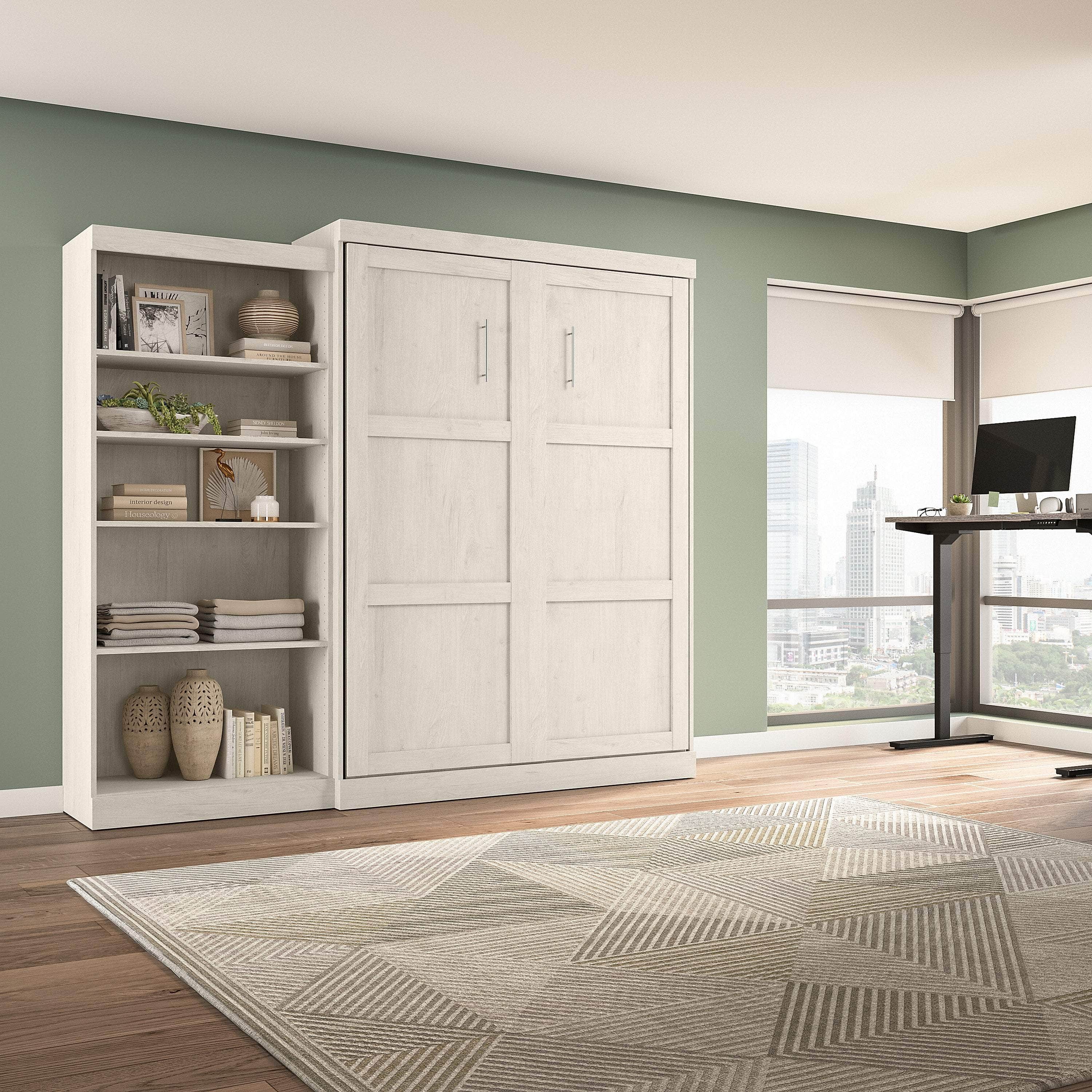 Pur Queen Murphy Wall Bed with Closet Organizer (101W) - 7 Color Options | Space-Saving Wall Bed for Small Apartments, Guest Rooms & Home Offices