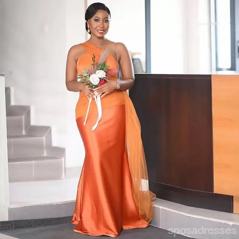 Elegant Orange Mermaid One Shoulder Long Bridesmaid Dress - WG1442 | Perfect for Beach Weddings, Formal Events & Evening Parties