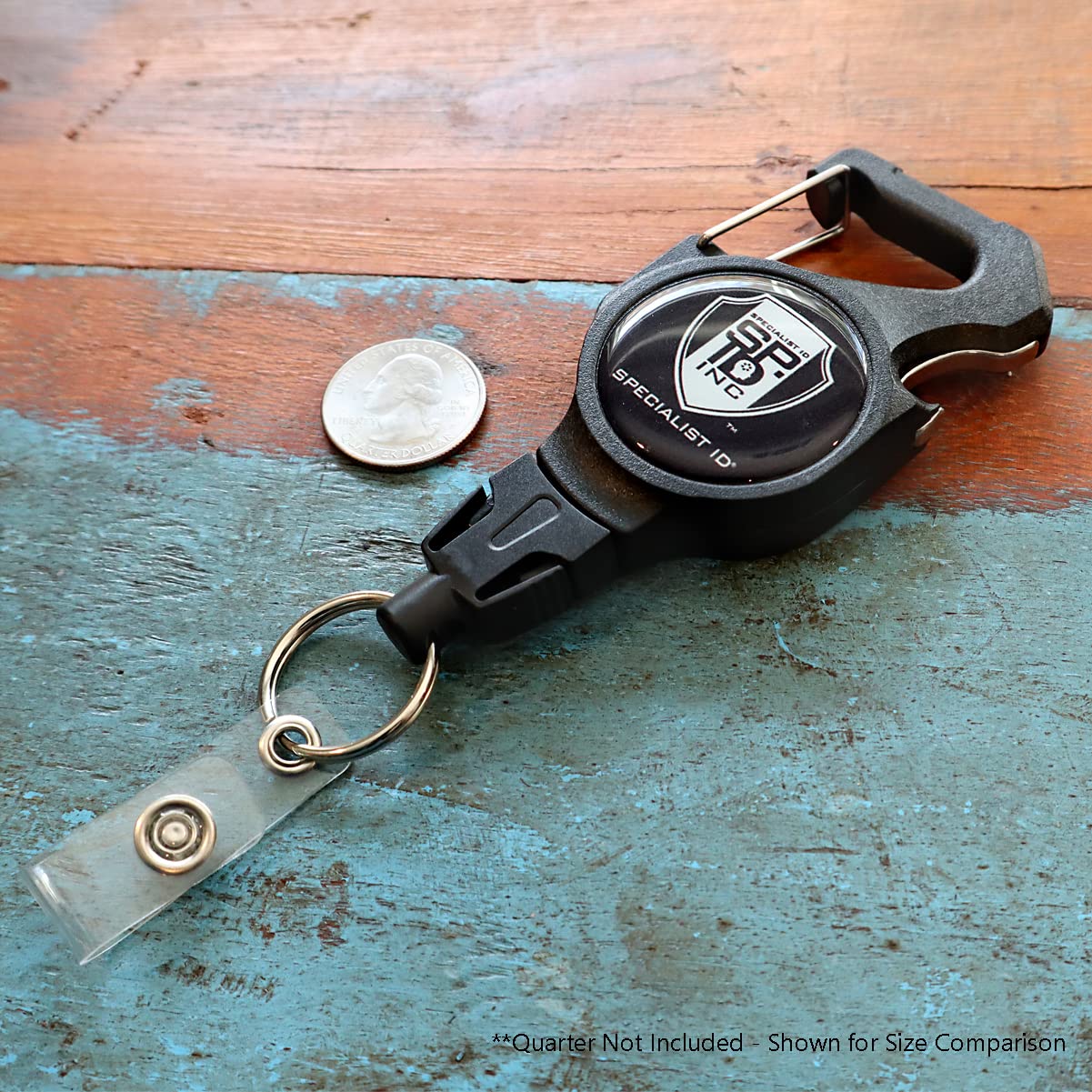 Heavy Duty Badge & Key Reel Holder with Bottle Opener - Detachable Split Ring Keychain - Secure Carabiner Clip - Retractable Cord for Multiple Keys - Ideal for Nurses, Security Guards & Office Workers (Black)
