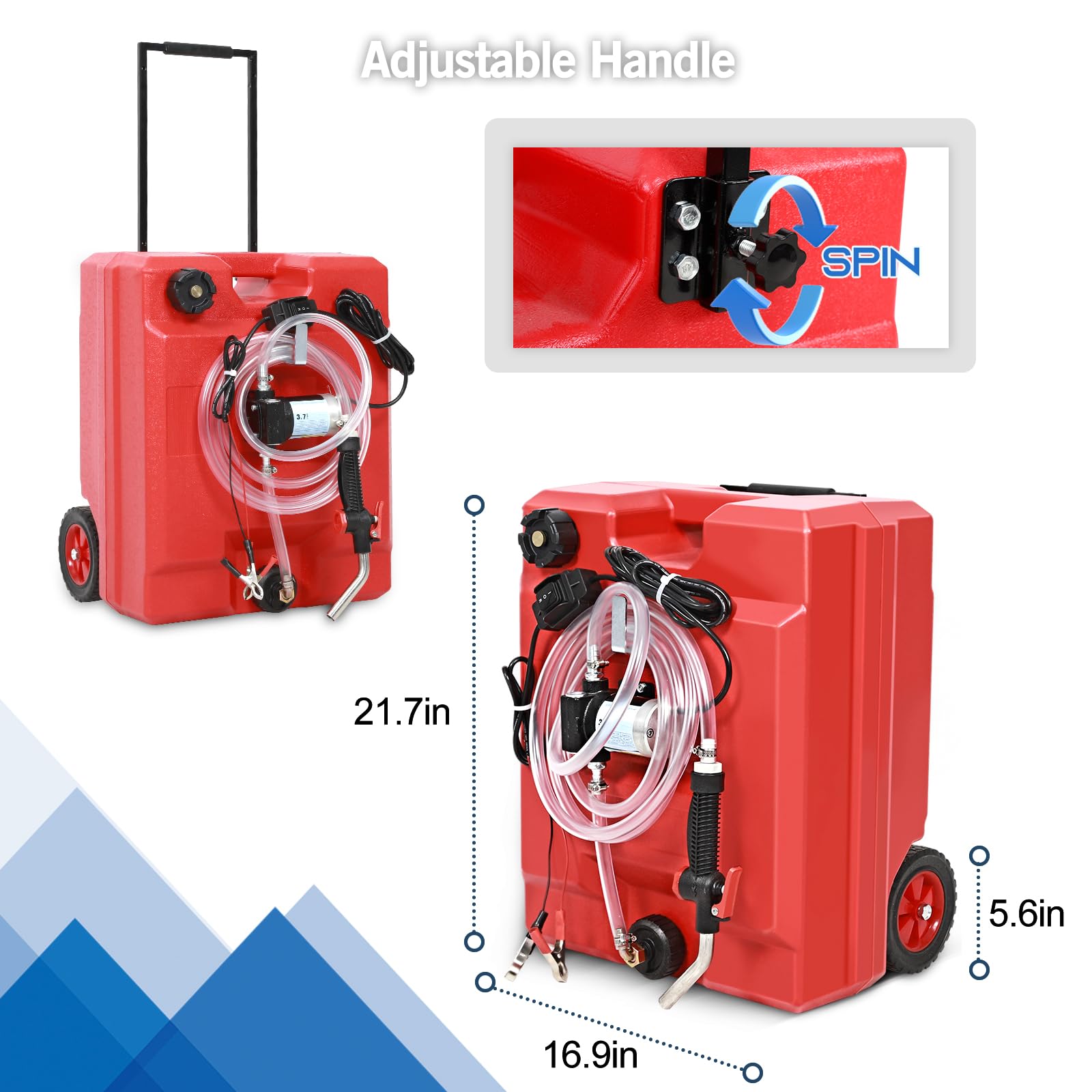 13 Gallon Portable Fuel Caddy Tank with 12V DC Electric Pump - Gas & Diesel Transfer with Reversible Flow, Overheat Protection & Switch Control - Adjustable Handle & Heavy-Duty Wheels - Ideal for Construction Sites, Farms & Emergency Fuel Storage