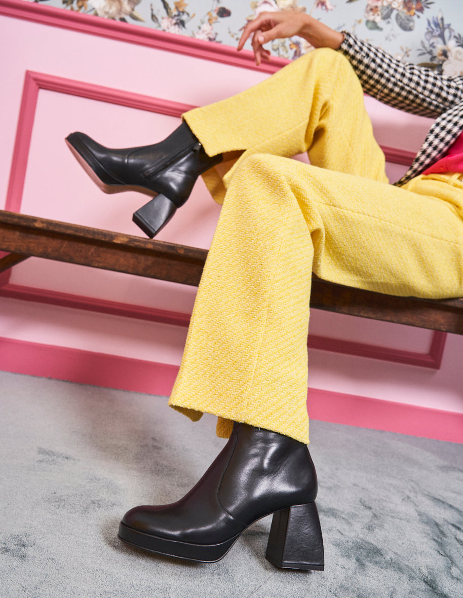 Marina Black Leather Heeled Booties - Stylish Women's Ankle Boots for Casual Outings & Office Wear
