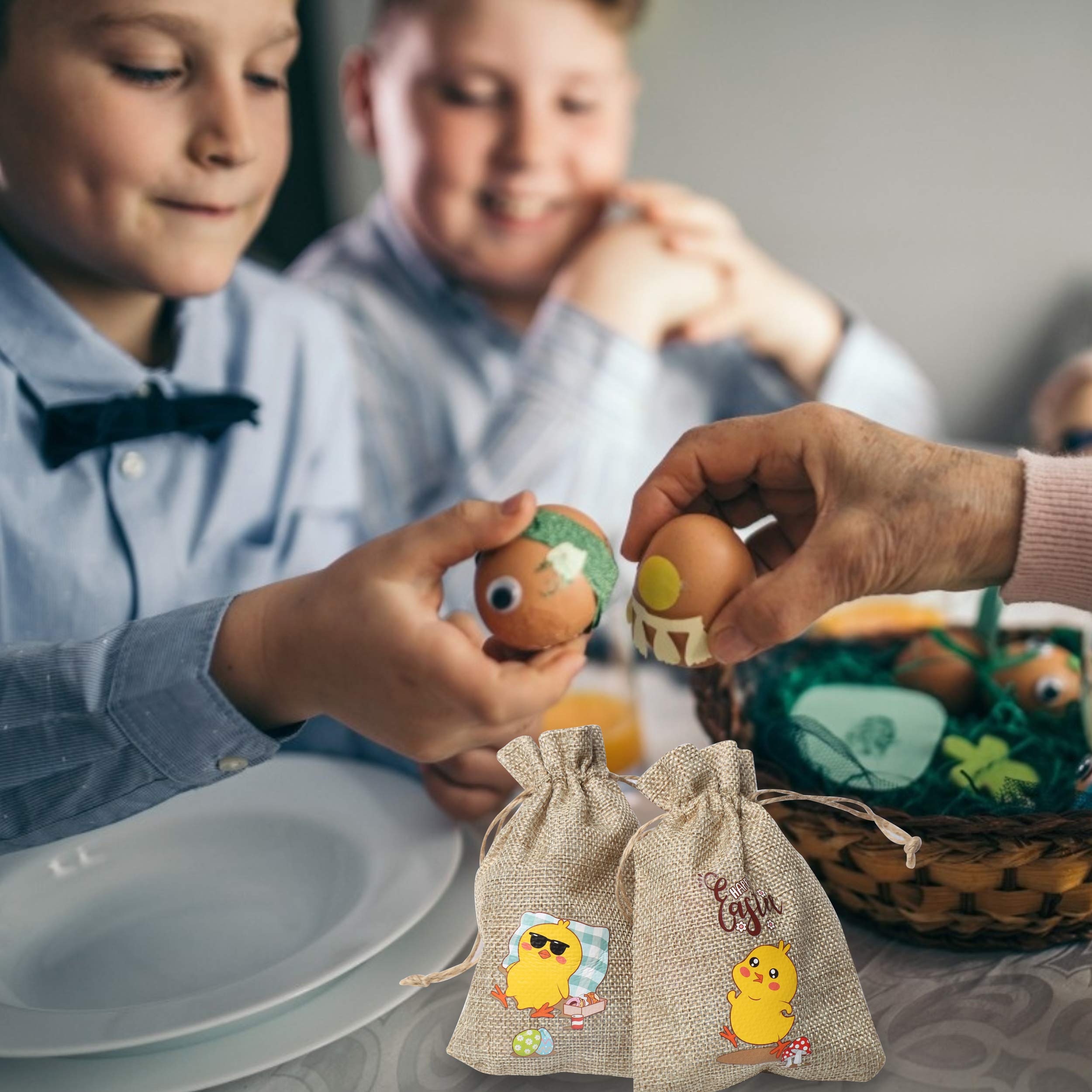CCINEE 36PC Easter Burlap Bags with Drawstrings - Bunny Linen Goody Gift Bags with Double Jute Drawstrings - Perfect for Party Favors, Candy Fillers, Easter Egg Hunts & Spring Celebrations