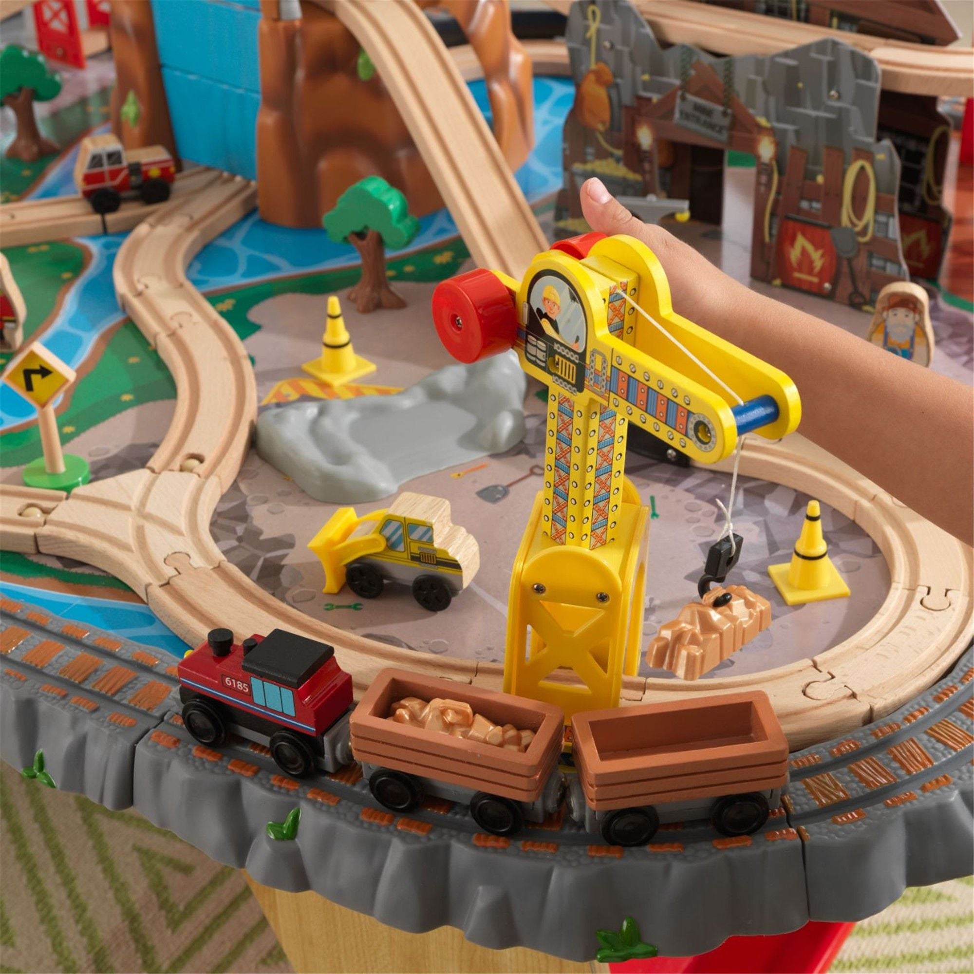 KidKraft Waterfall Junction Wooden Train Set with Table - Interactive Toy for Kids Ages 3+ | Perfect for Playrooms, Daycares & Birthday Gifts