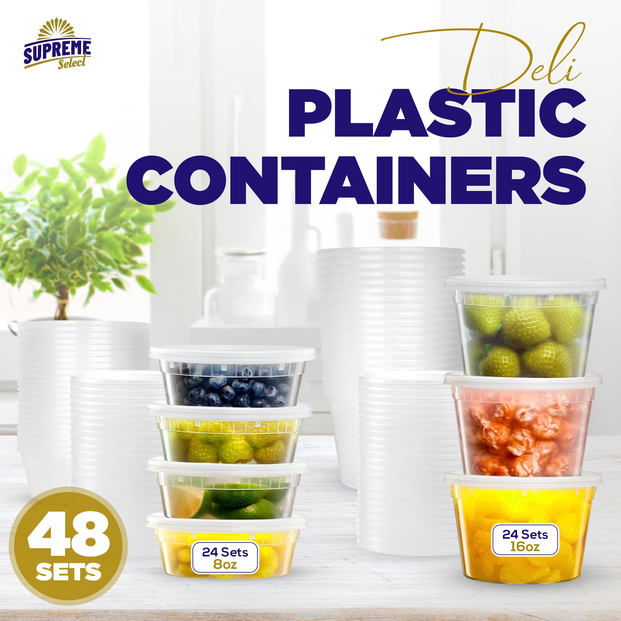 Premium 8 oz & 16 oz Plastic Food Storage Containers with Lids - 48-Piece Set (24 of Each) - Reusable, Microwave & Freezer Safe, Dishwasher Safe - Airtight for Freshness - Perfect for Meal Prep, Leftovers, Lunch Boxes & Pantry Organization