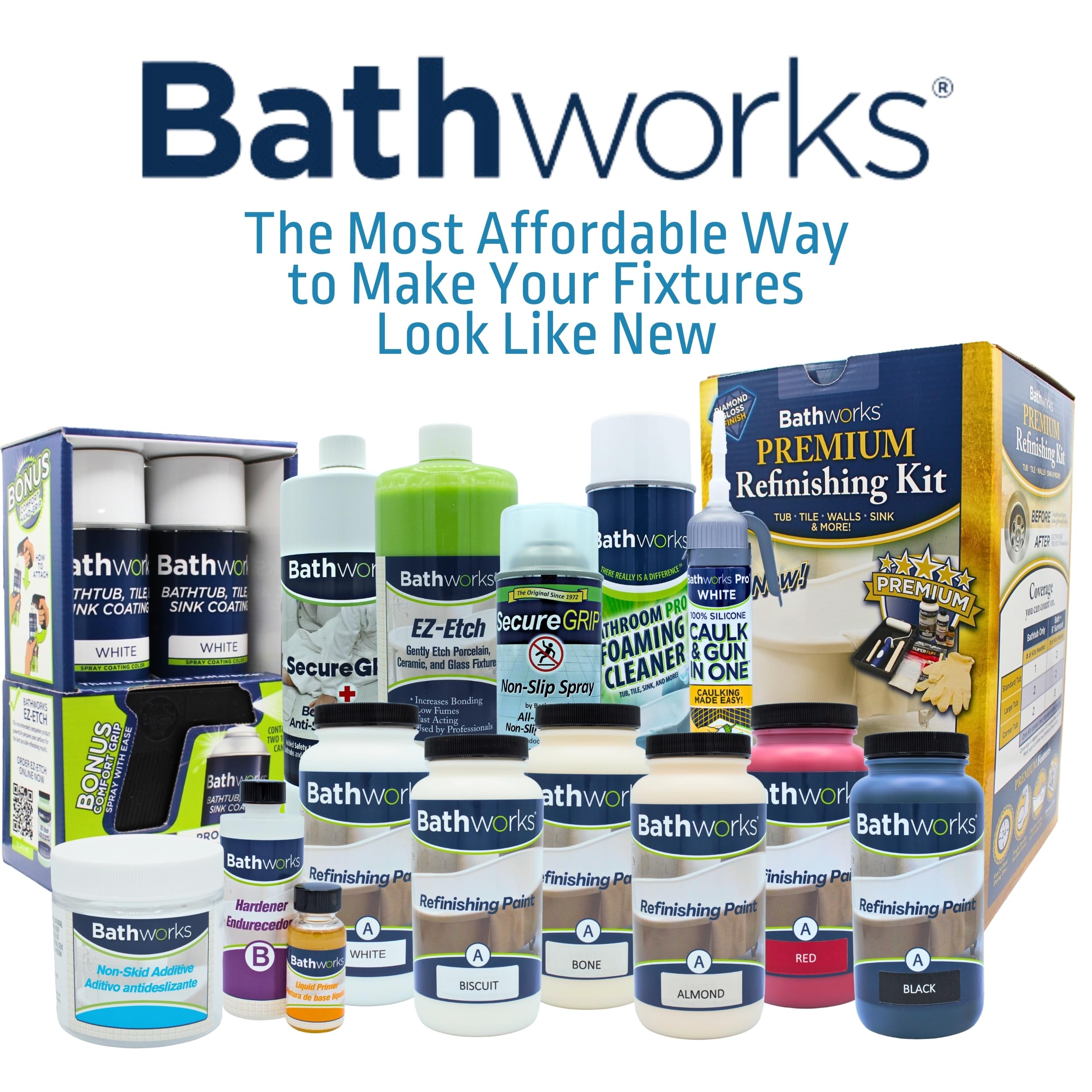 Bathworks Bathtub Refinishing Kit - Premium BONE Color Kit with White Silicone Caulk & Gun Included | DIY Bathtub Repair & Reglazing for Home Renovation