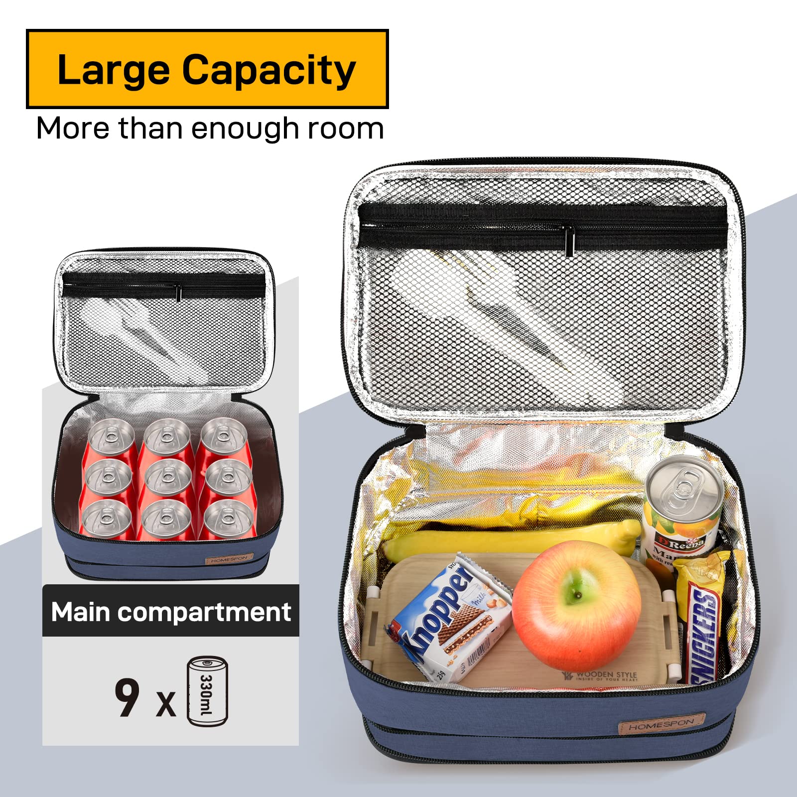 HOMESPON Insulated Expandable Lunch Bag for Men & Women - Leakproof Lunch Box with Handle for Work, School, Picnics & Travel - Perfect for Office, Outdoor Activities & Daily Commute (Blue)