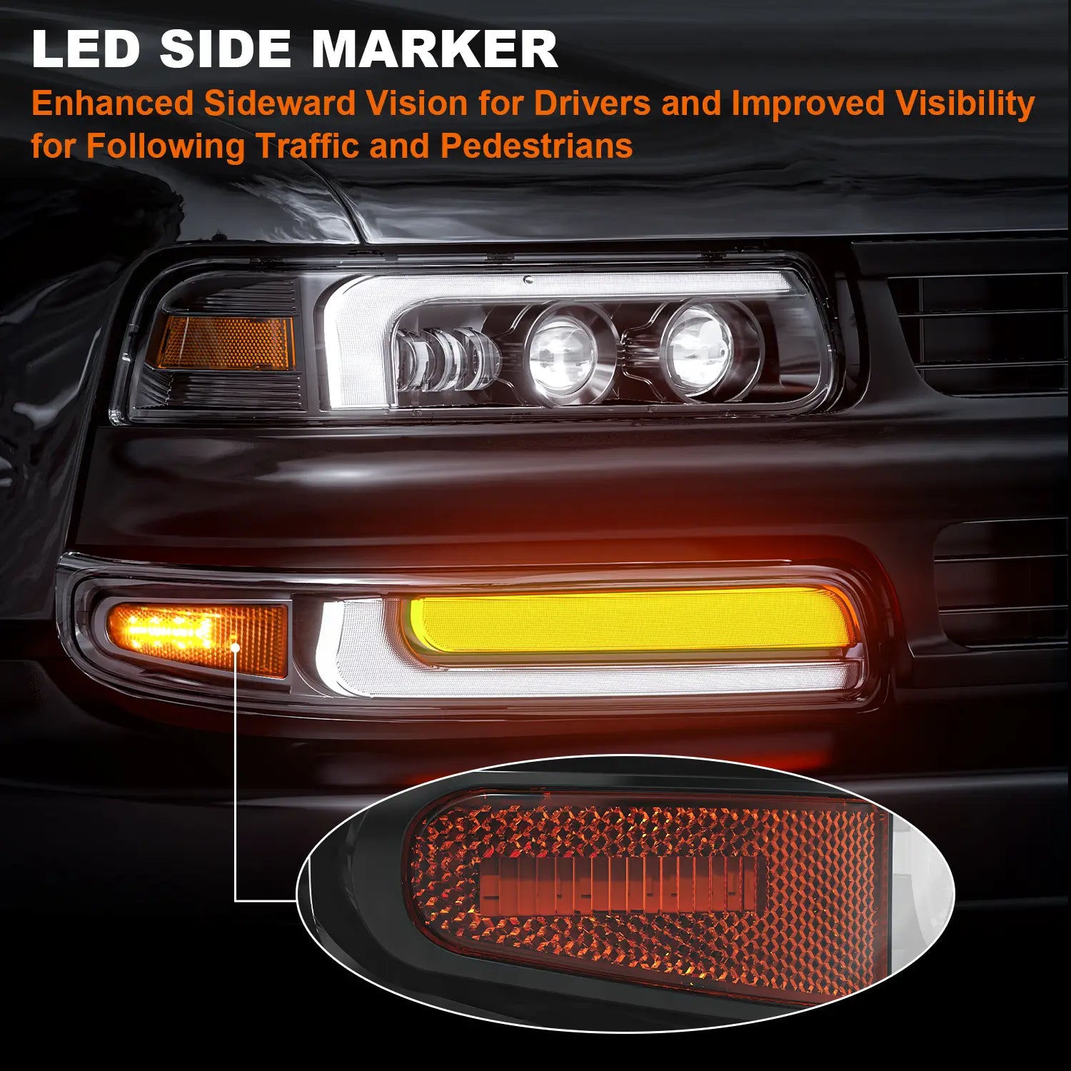 LOYO LED Headlight Assembly for 1999-2002 Chevrolet Silverado & 2000-2006 Chevy Suburban Tahoe - DOT Approved with DRL, Turn Signal & Side Marker Lights - Upgrade for Night Driving & Off-Road Adventures