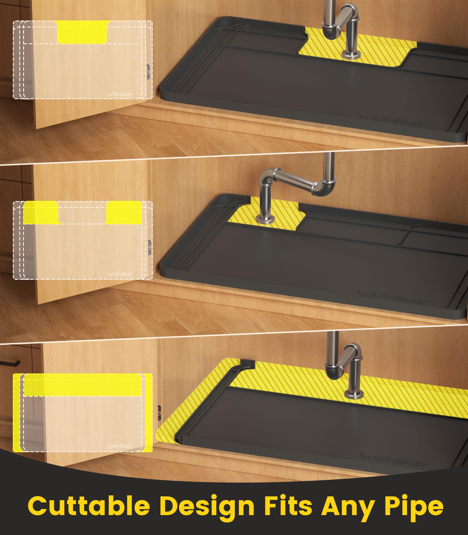 **Waterproof Under Sink Mat for Kitchen & Bathroom - Non-Slip Silicone Drip Tray (34