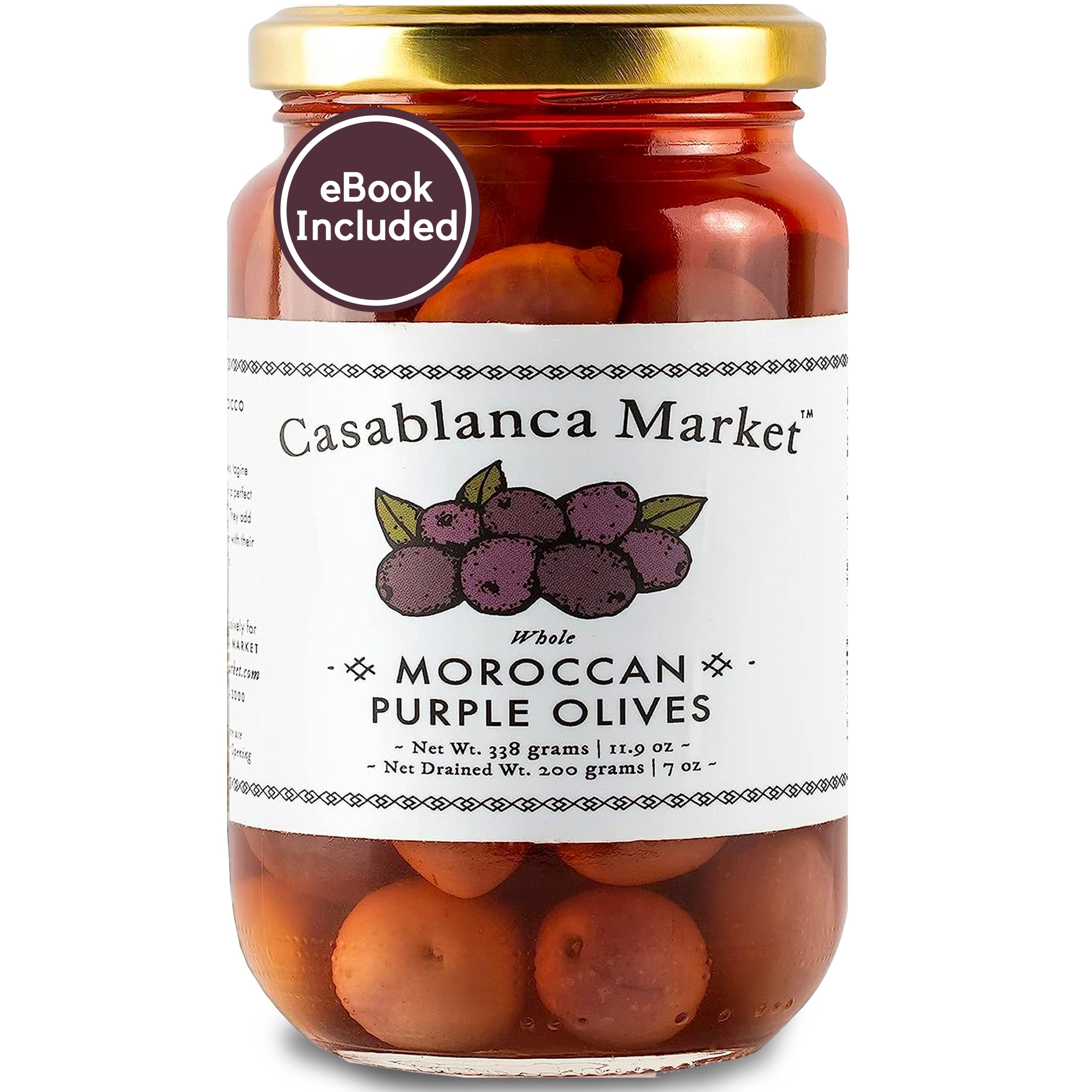 Casablanca Market Moroccan Picholine Purple Olives - Gourmet Whole Olives with Pits from Morocco - Authentic Ripe Maghreb Olives for Cocktails & Charcuterie (11.9oz Can) - Perfect for Martini Garnish, Cheese Boards & Mediterranean Recipes