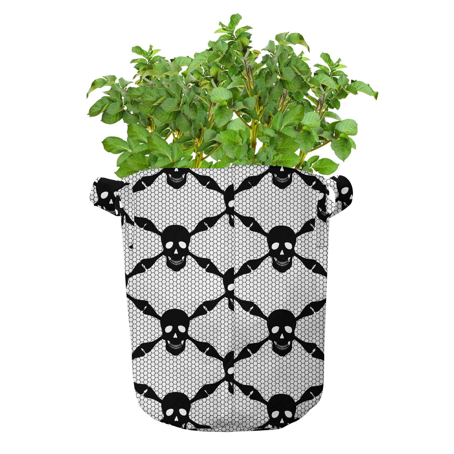 Ambesonne 5-Pack Gothic Halloween Plant Grow Bags - 7 Gallon Heavy Duty Fabric Pots with Handles, Black White Skull Design for Indoor/Outdoor Gardening, Perfect for Halloween Decor & Plant Lovers