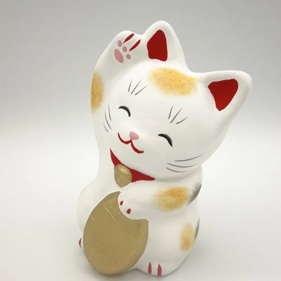 Nagahama Doll Japanese Maneki Neko (Beckoning Cat) White Lucky Cat Figurine - Traditional Japanese Fortune Charm for Home, Office & Gift Giving