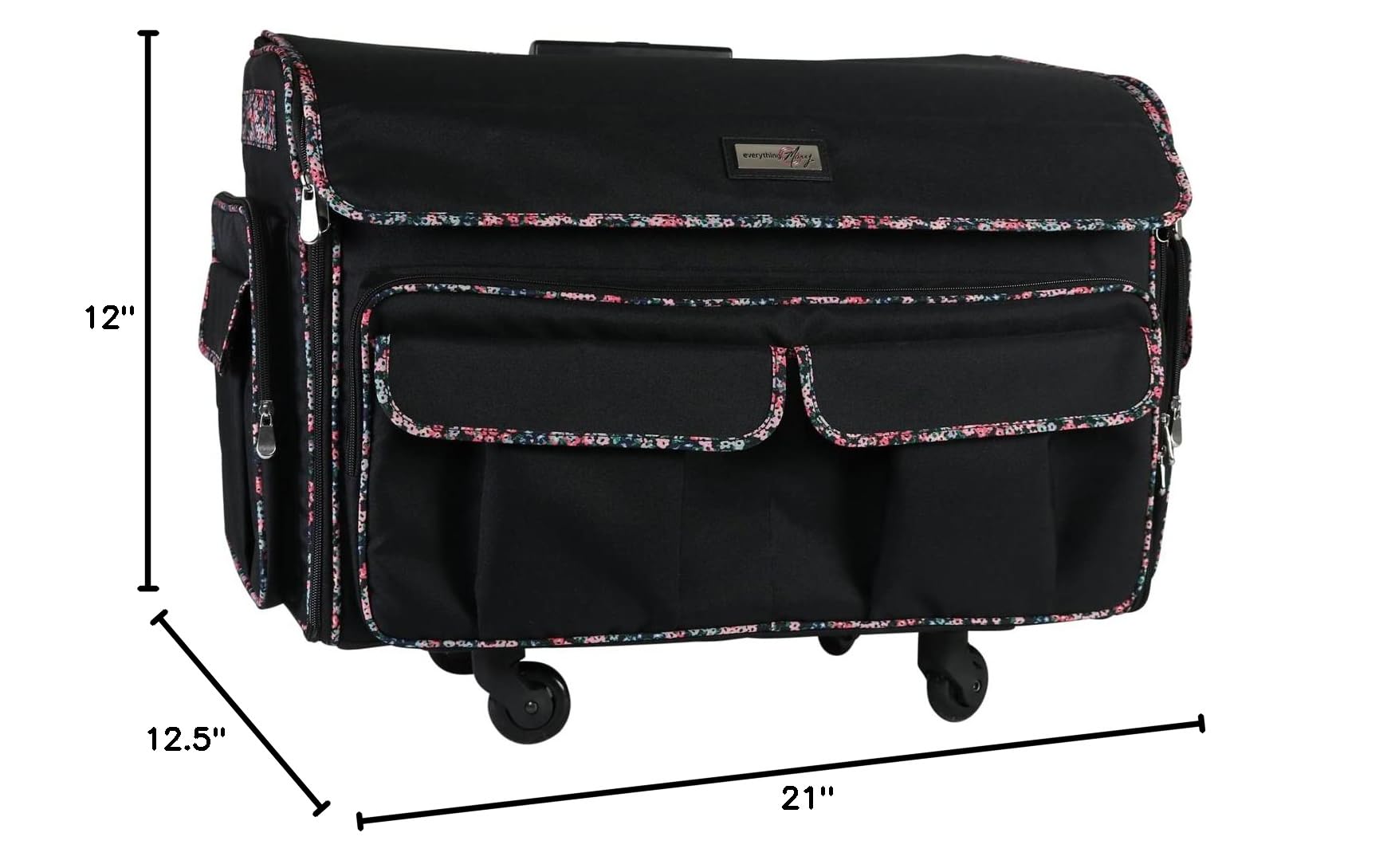 Everything Mary XXL Rolling Sewing Tote Bag - Universal Travel & Craft Storage Case for Brother/Singer Sewing Machines (Black Floral) - Perfect for Sewing Classes, Quilting Projects & Machine Transport