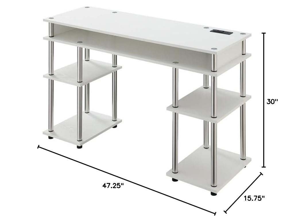 Pemberly Row Modern White Wooden Student Desk with Built-in USB Charging Station - Perfect for Home Office, Study Room & Dormitory