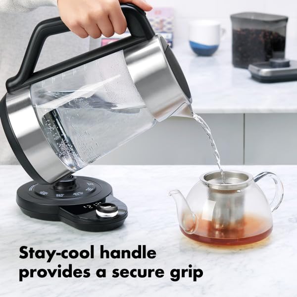 OXO Brew Adjustable Temperature Electric Kettle - 1.7L, Clear Glass, Fast Boiling, Precise Temp Control for Coffee, Tea & Pour Over Brewing - Perfect for Home, Office & Kitchen Use