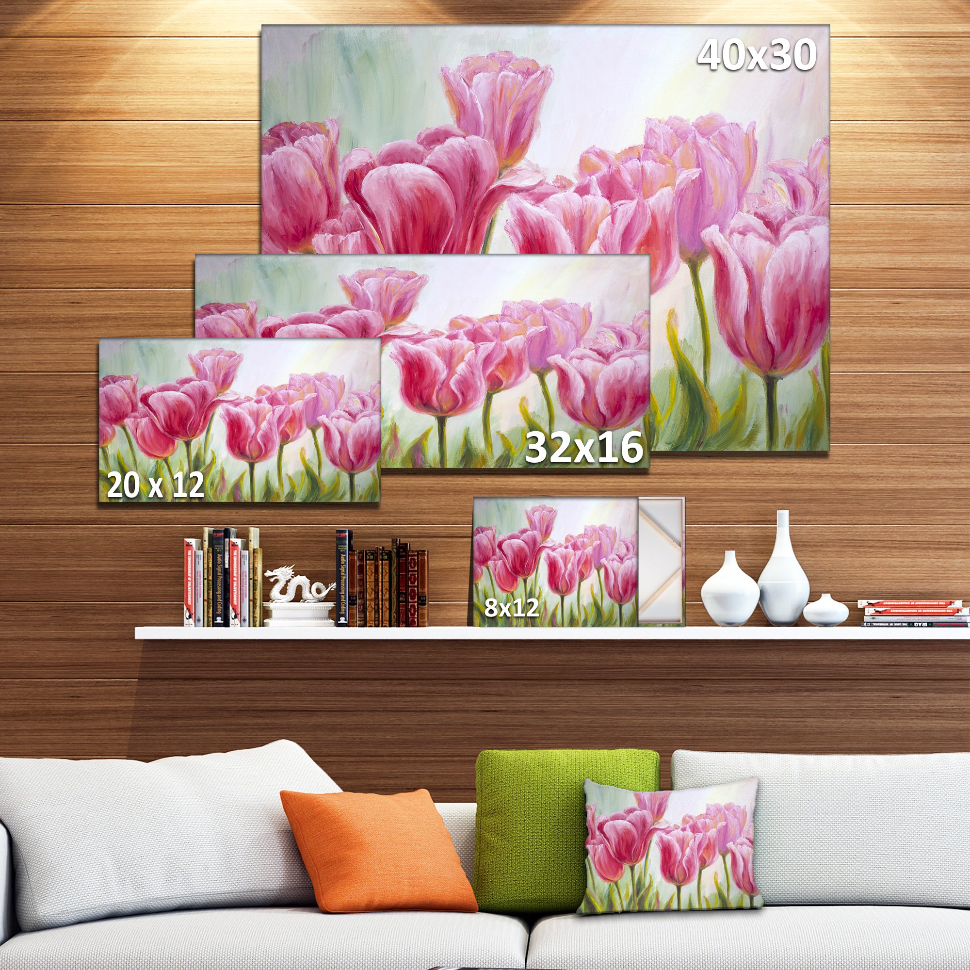 Tulips in a Row Floral Art Canvas Print - Vibrant Flower Wall Decor for Living Room, Bedroom & Office - Perfect Home Decoration Gift Idea