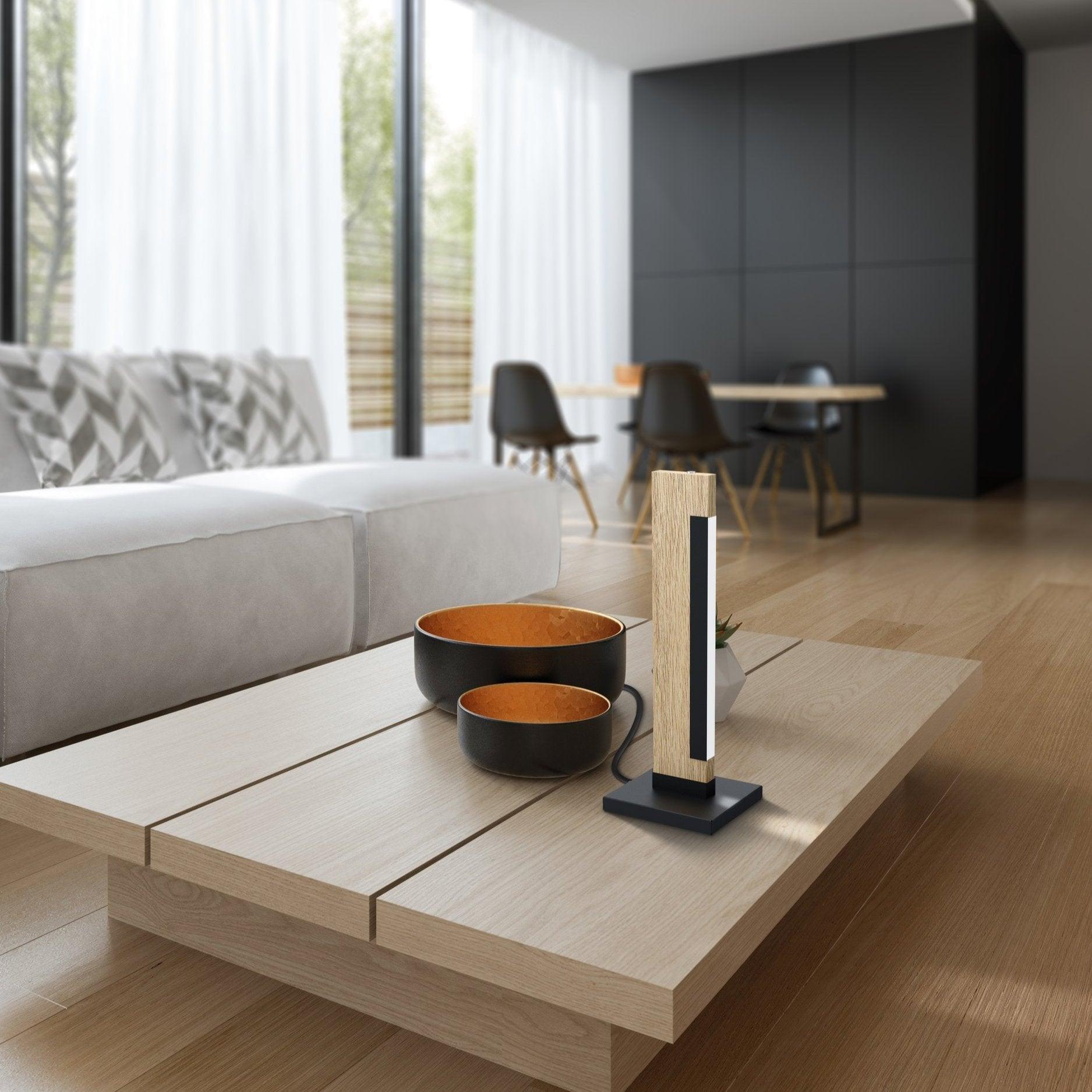 Eglo Camacho Modern LED Touch Table Lamp - Black & Wooden Finish - Perfect for Bedroom, Living Room, or Office Desk Lighting