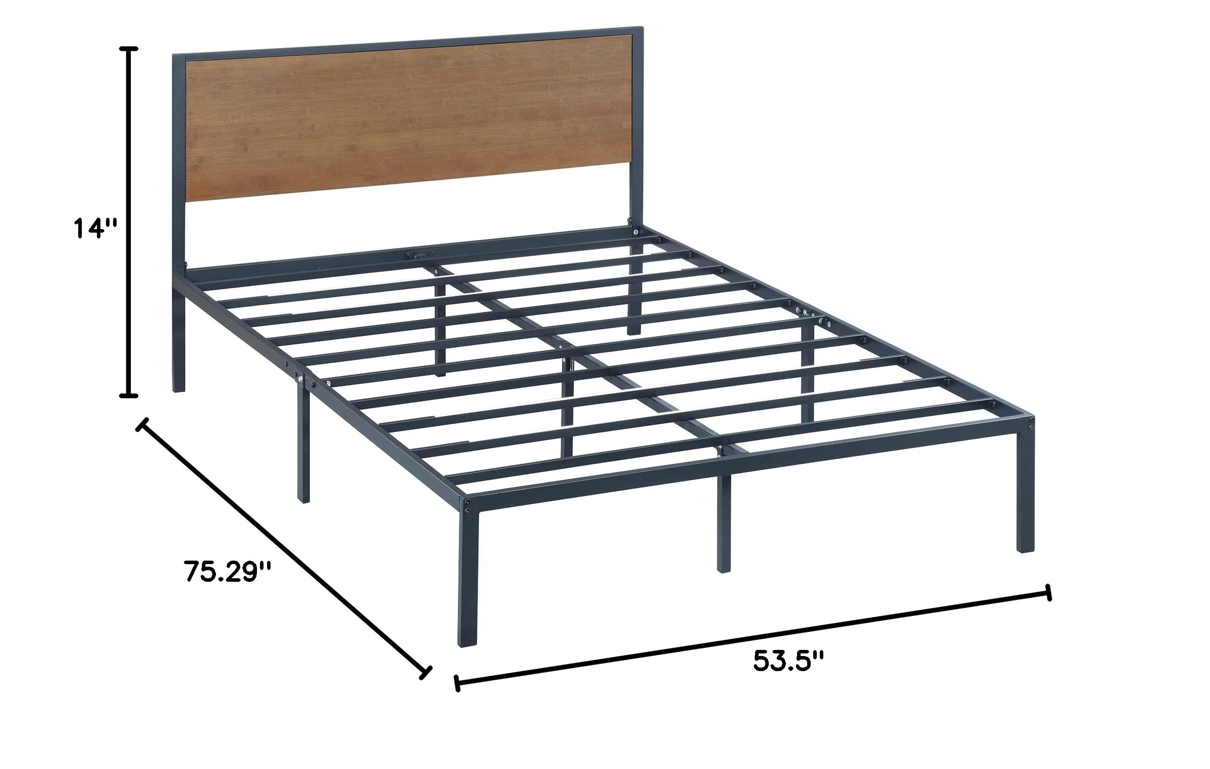 PrimaSleep 14 Inch Full Size Metal Platform Bed Frame with Bamboo Headboard - Sturdy Support, Noise-Free Design for Bedroom, Guest Room, or Dormitory