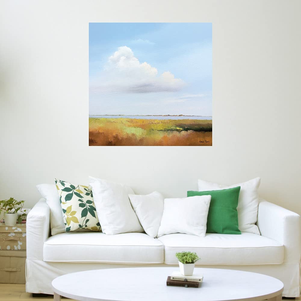 Clouds Above the Lake Light Canvas Wall Art - Hand Painted Fine Art by Hans Paus - 22x22 Inches - Ready to Hang - Perfect for Living Room, Bedroom, Office & More - Home Decor, Housewarming Gift, Modern Wall Art for Interior Design