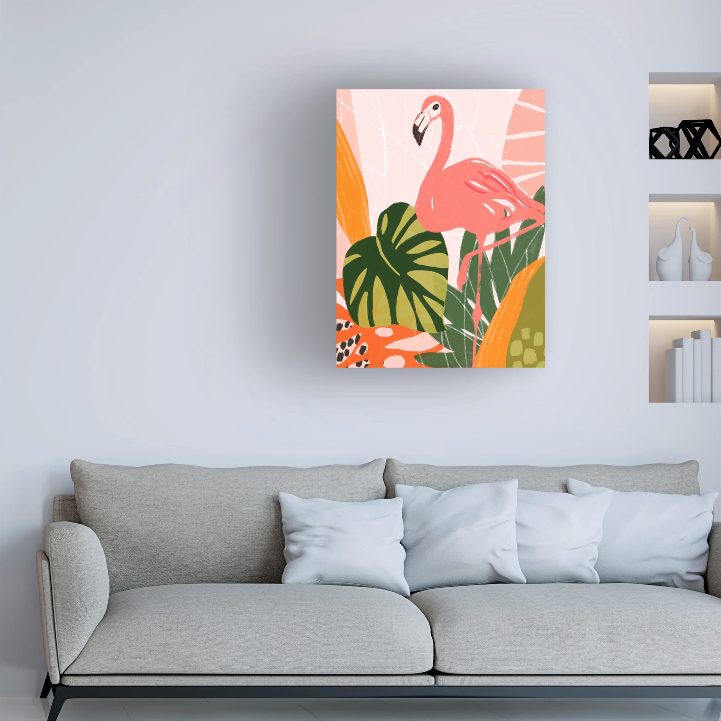 Jungle Flamingo I Canvas Wall Art Print by June Erica Vess - Tropical Flamingo Painting for Living Room, Bedroom & Office Decor