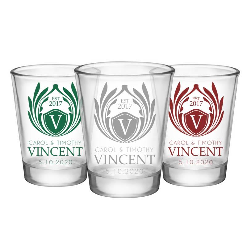 Customizable Clear Wedding Shot Glass with Crest - 1.75oz (50ml) - Perfect for Bridal Showers, Bachelorette Parties & Wedding Favors
