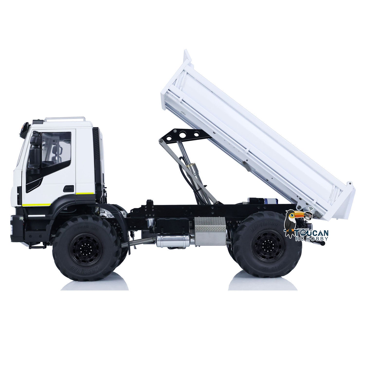 1/14 Scale Metal 4x4 RC Hydraulic Dump Truck - Remote Controlled Electric Tipper Dump Truck with Realistic Emulation | Hobby Model Car for Off-Road Play & Construction Site Simulation