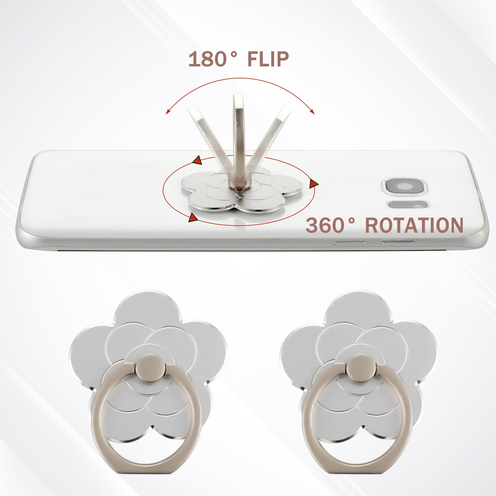 Sibba 2 Pack Flower-Shaped Metal Phone Ring Holder - Universal Phone Grip Stand for iPhone, Samsung & All Smartphones (Silver) - Perfect for Hands-Free Viewing, Selfies & Secure Grip