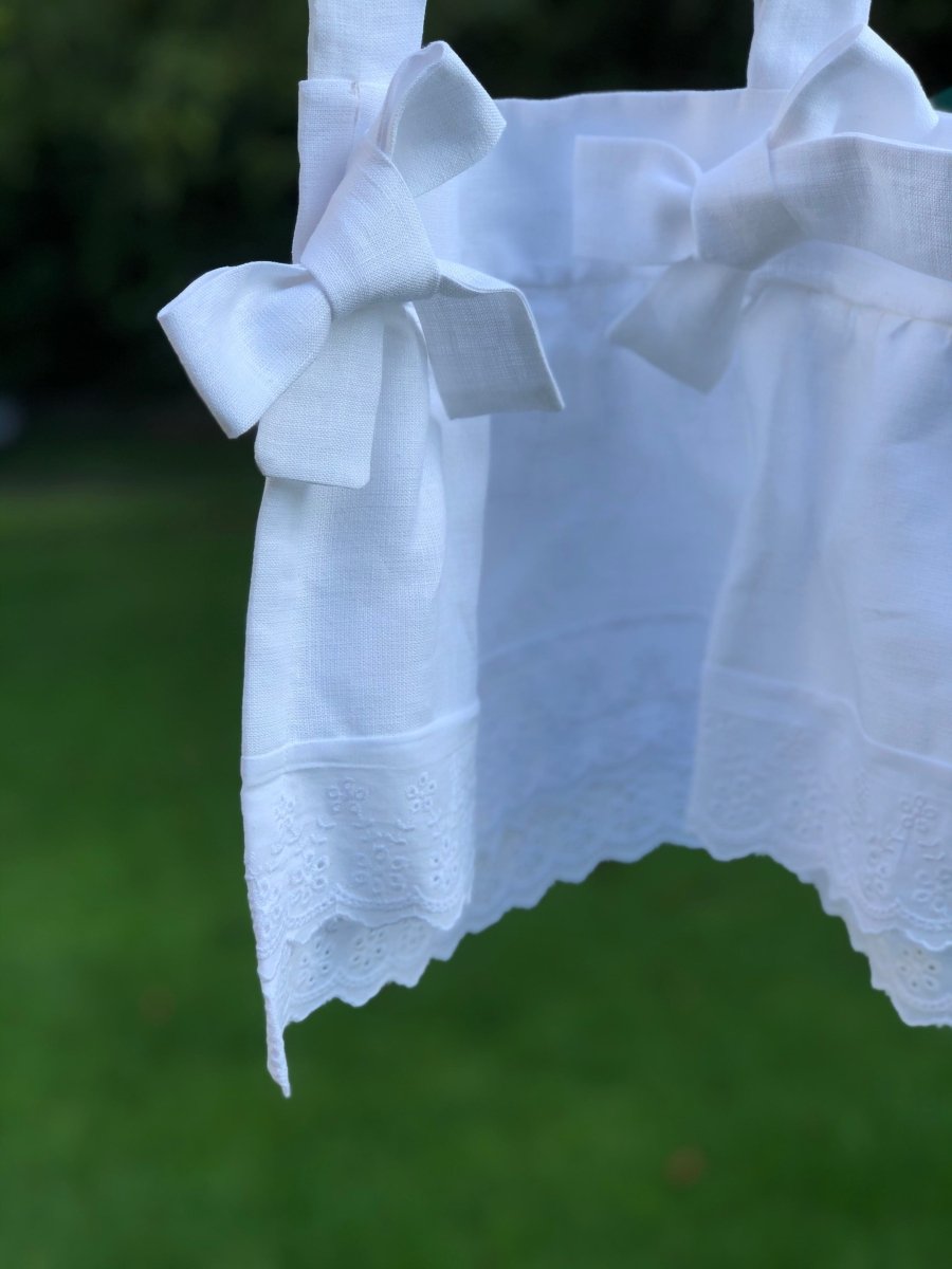Elegant White Linen Ruffle Bow Valance - Premium Window Treatment for Bedroom & Living Room Decor