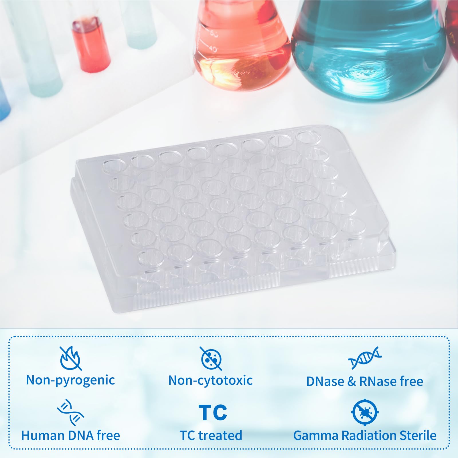 Sterile 48-Well Polystyrene Cell Culture Plates with Lids - Individually Wrapped, Tissue Culture Treated for Laboratory Use - Ideal for Cell Growth, Chemical Reactions & Biomedical Research (Case of 50) - Perfect for Life Science Labs, Pharmaceutical Research & Academic Experiments