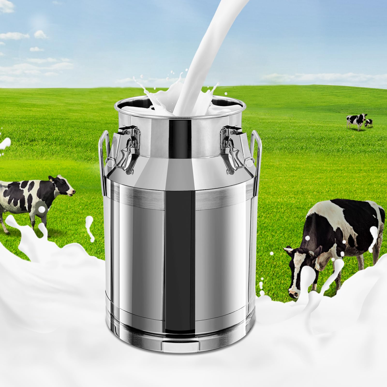 30L/7.9 Gallon Stainless Steel Milk Can with Airtight Lid - Heavy Duty Food Grade Milk Bucket, Wine Pail, Storage Container for Dairy, Brewing & Fermentation - Ideal for Farm, Dairy, Winery & Home Use