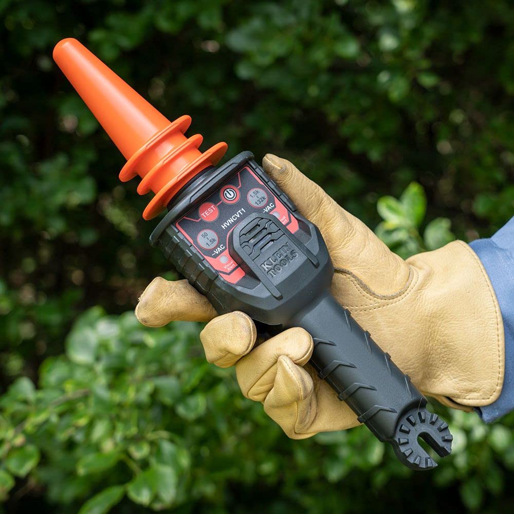 Klein Tools HVNCVT-1 Dual-Range Non-Contact Voltage Tester with Audio/Visual Alerts - Water Resistant High Voltage Detector with Carrying Case & Battery - Ideal for Electricians, HVAC Technicians & Home Safety Checks