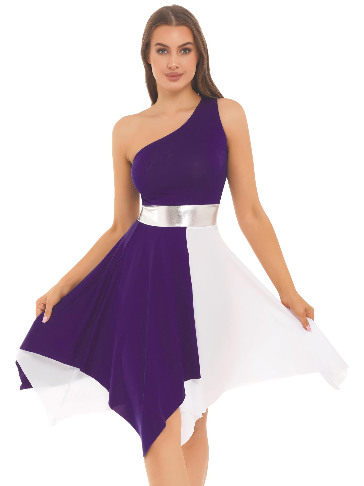 JEYPINMI Women's One Shoulder Liturgical Dance Dress - Praise & Worship Costume for Church Performances, Lyrical Dance & Special Occasions