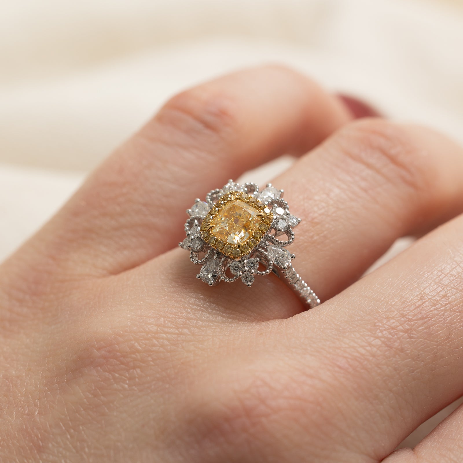 1.03ct Fancy Light Yellow Diamond Engagement Ring | 0.12ctw & 0.56ctw Side Stones | Size 6.25 | Perfect for Proposals, Anniversaries & Special Occasions