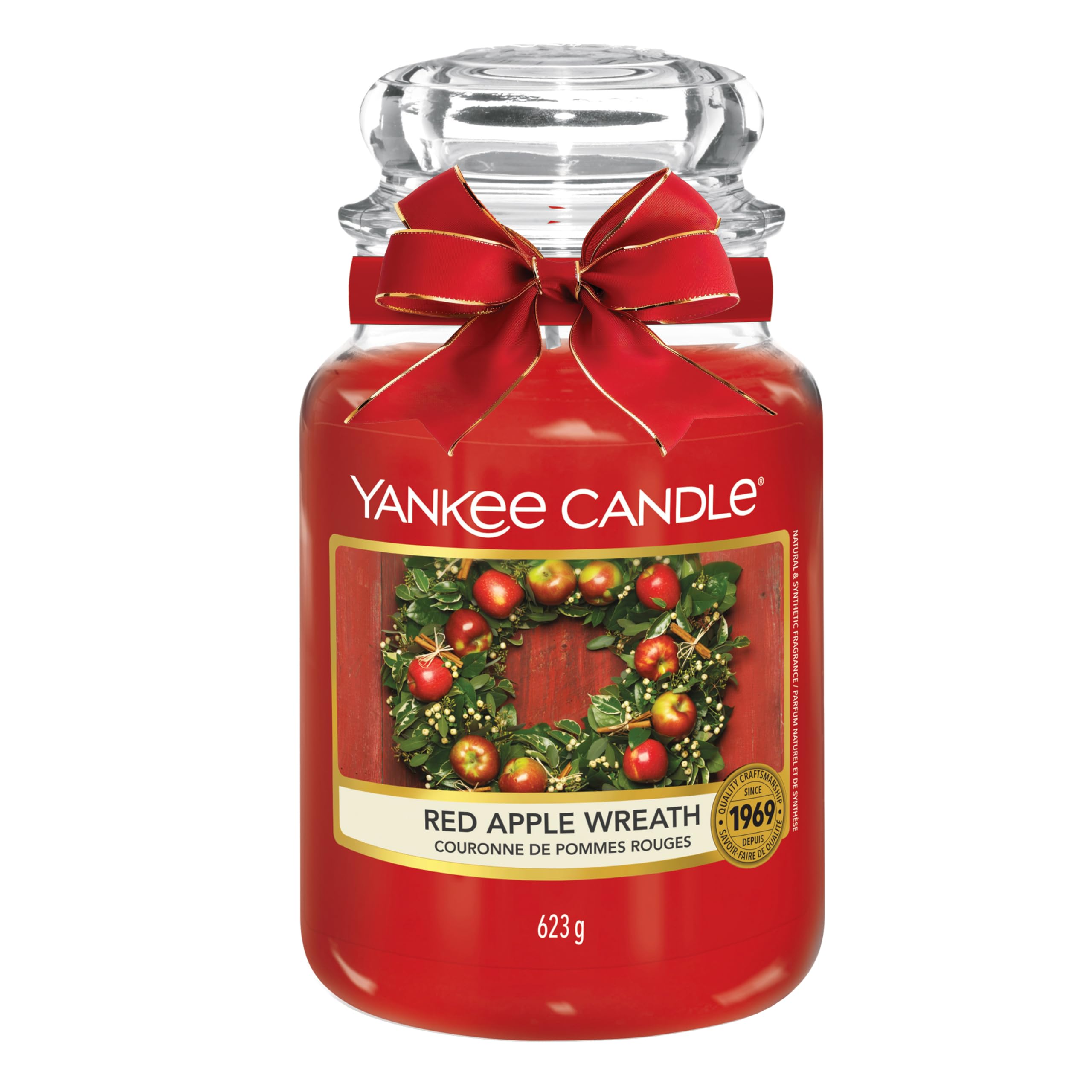 Yankee Candle Red Apple Wreath Large Jar Candle - 14.5oz Scented Candle for Home, Fall Decor & Holiday Gifts | Long-Lasting Fragrance for Living Room, Bedroom & Office