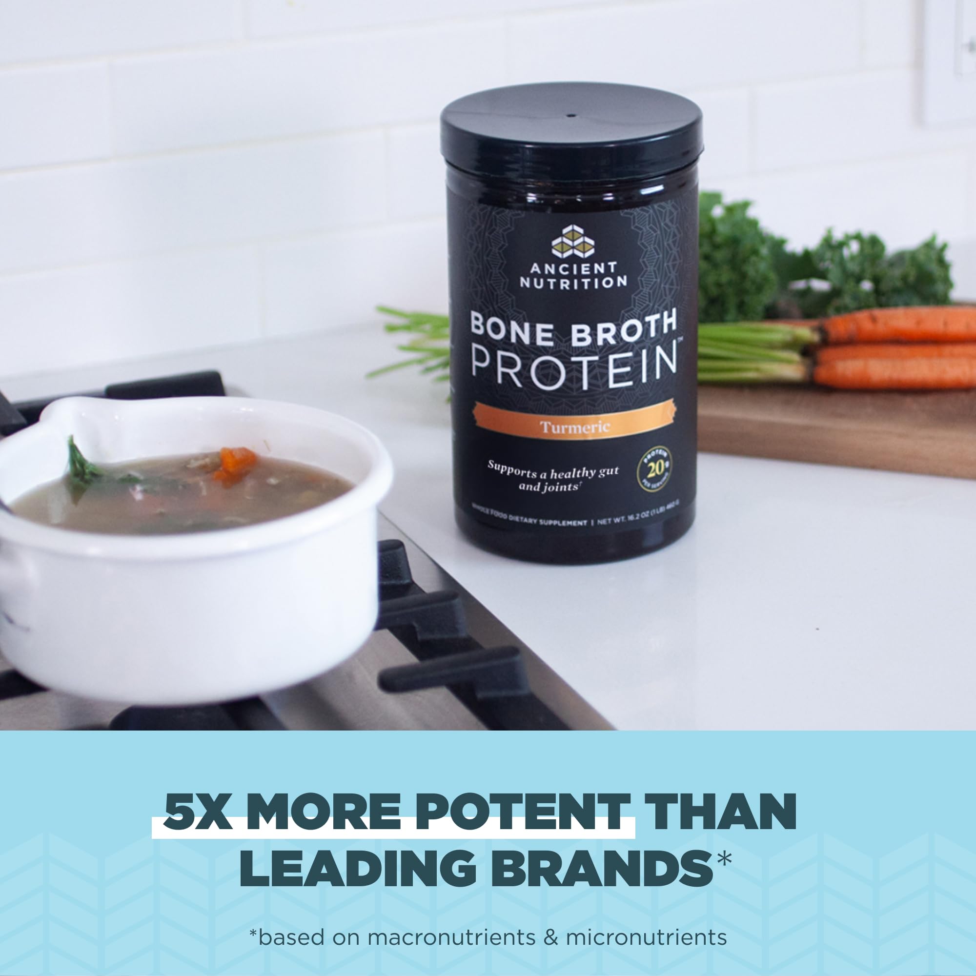 Ancient Nutrition Bone Broth Protein Powder with Turmeric - 20g Protein Per Serving, Gluten Free Hydrolyzed Collagen Peptides Supplement (20 Servings) - Supports Muscle Recovery & Joint Health for Athletes & Active Lifestyles